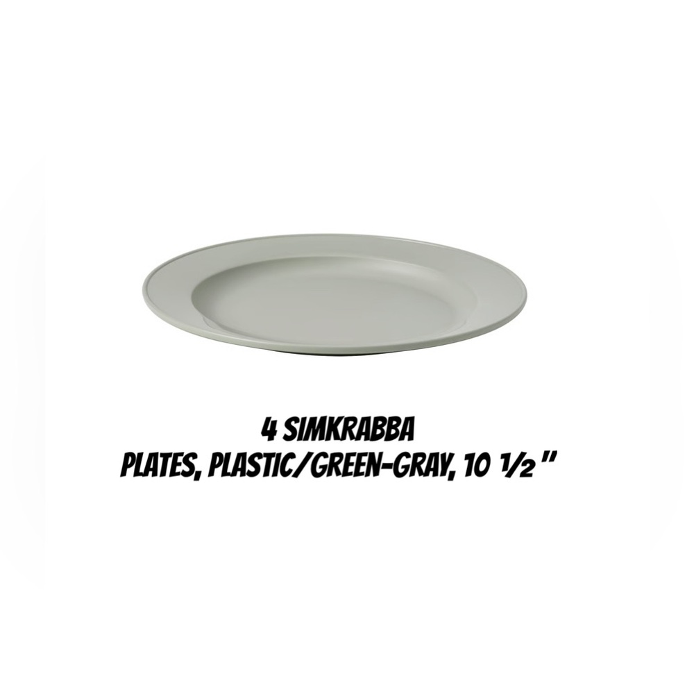 Green-Gray Plastic Dinner Plate - Set of 4